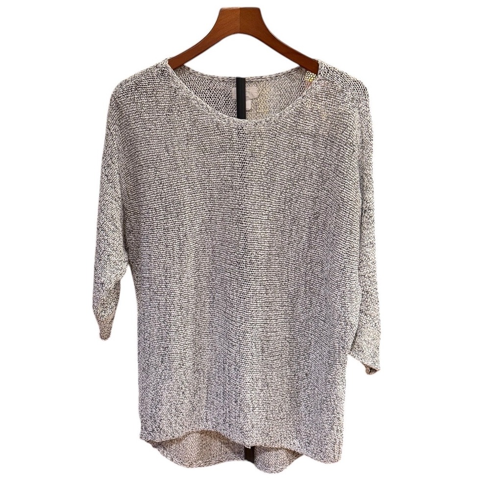 Loft Outlet Lounge Women Cozy Marled Knit Sweater Black White 3/4 Sleeve Scoop L